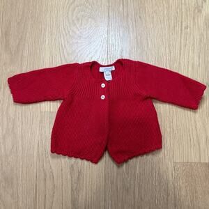 Jacadi Red Knit Two Button Baby Girl Scalloped Hem Cardigan Size 3 Months